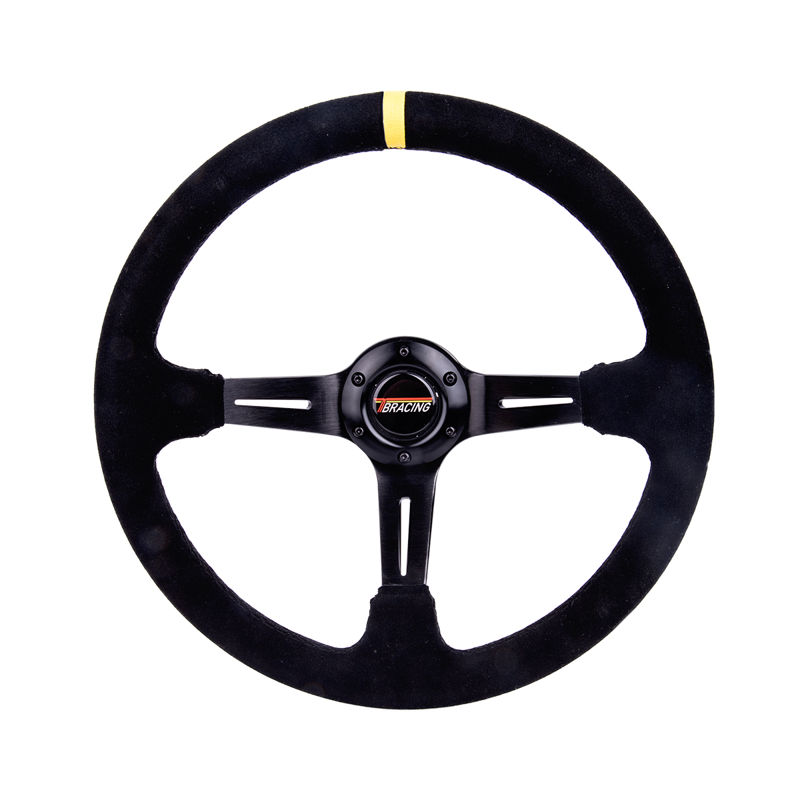 350mm Suede Leather Black Deep Cone Racing Sport Steering Wheel