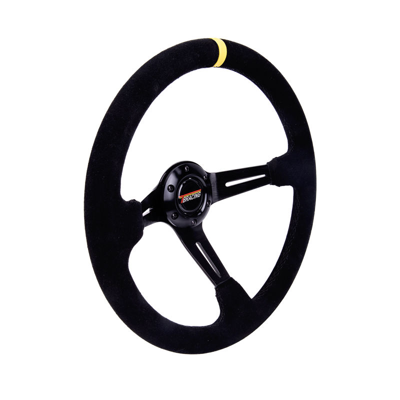 350mm Suede Leather Black Deep Cone Racing Sport Steering Wheel