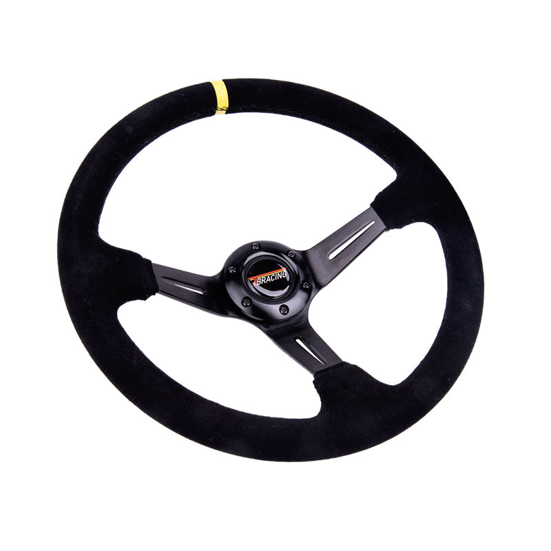 350mm Suede Leather Black Deep Cone Racing Sport Steering Wheel